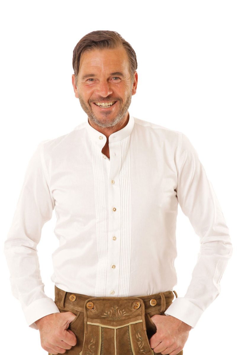 Stehkragen-Hemd in weiß - Slimfit