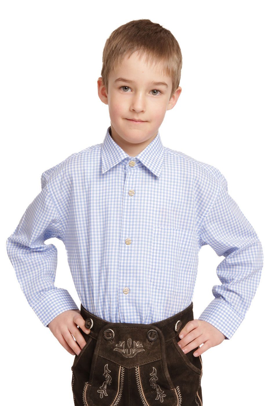 Alternative view of Kinder-Trachtenhemd in mittelblau kariert