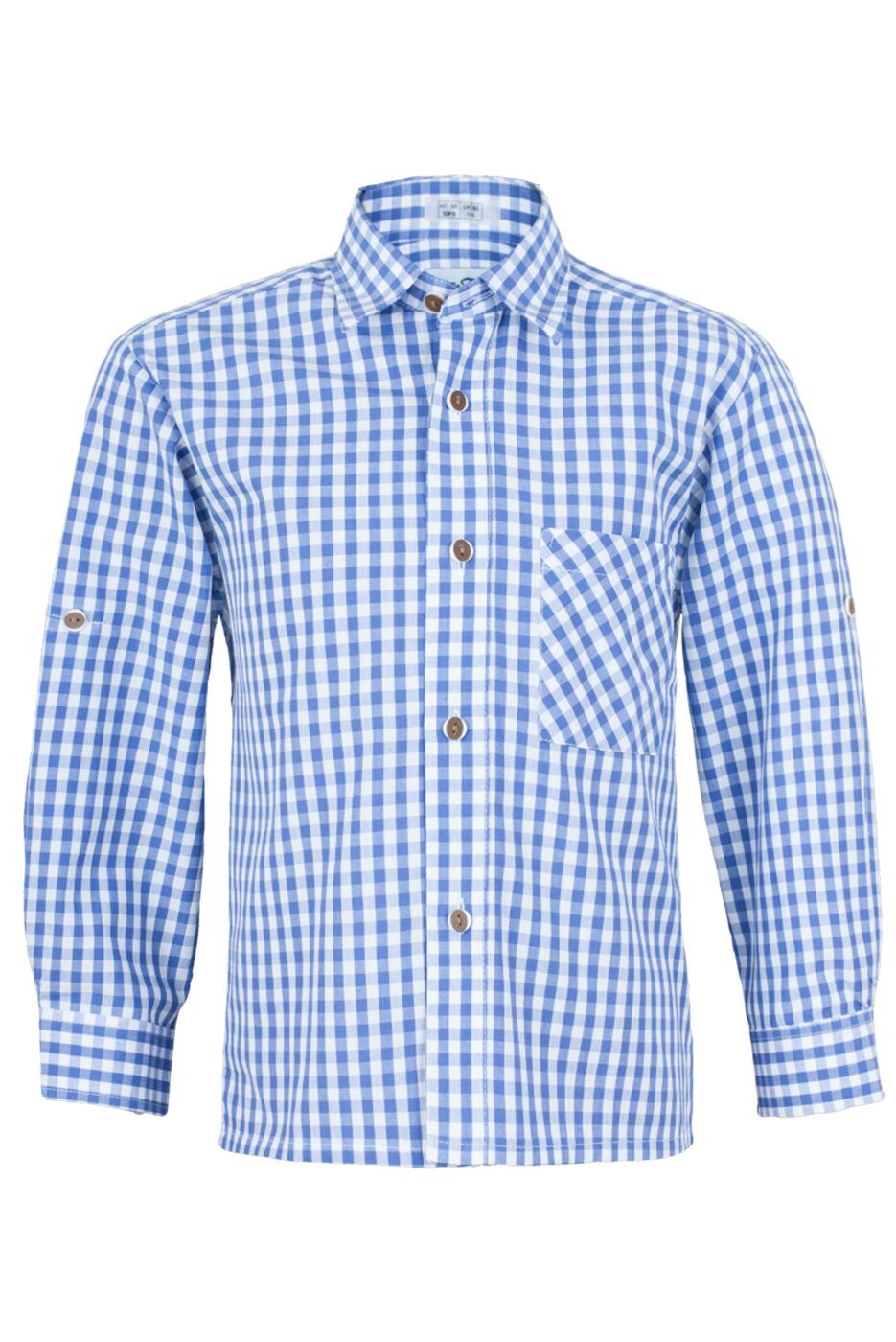 Kinder-Trachtenhemd in mittelblau kariert