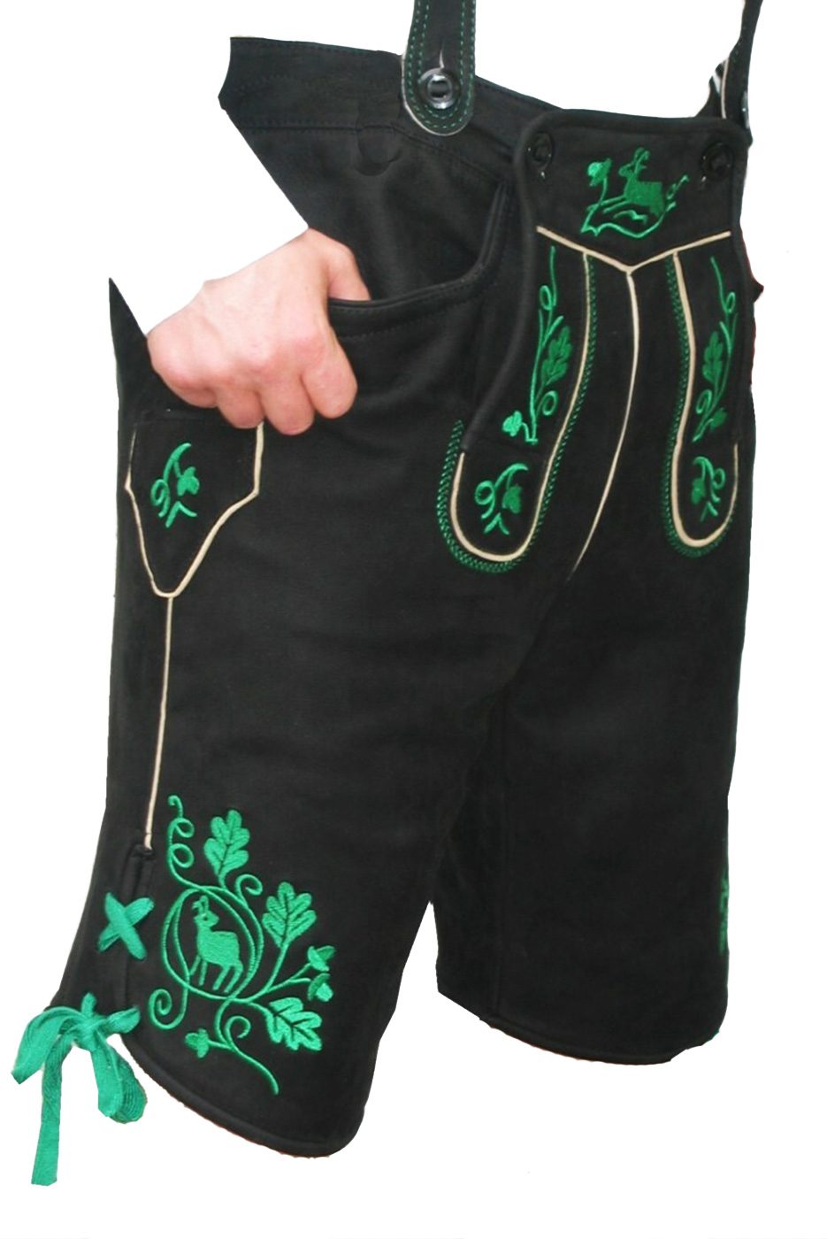 Alternative view of Kurze Lederhose Gunold in schwarz/grün