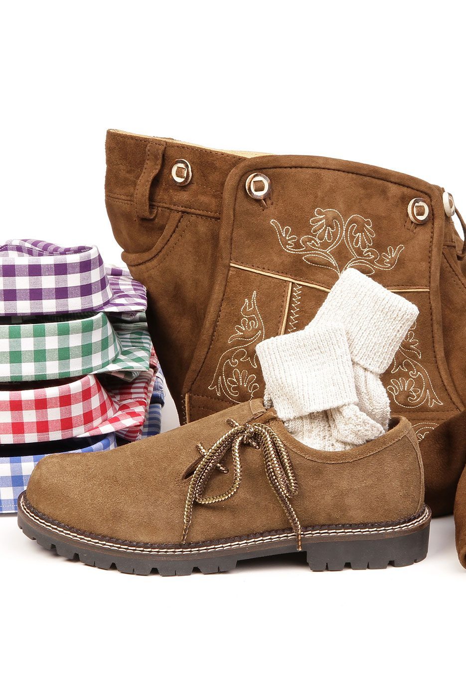 Bundlederhosen-Set - mit Trachtenhemd in kariert oder weiß