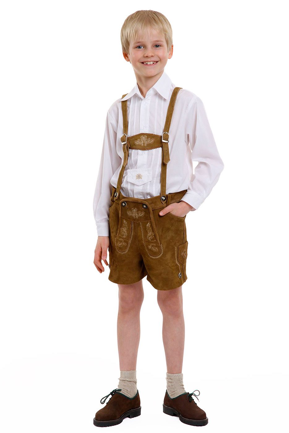 Kurze Kinderlederhose Klausi in hellbraun