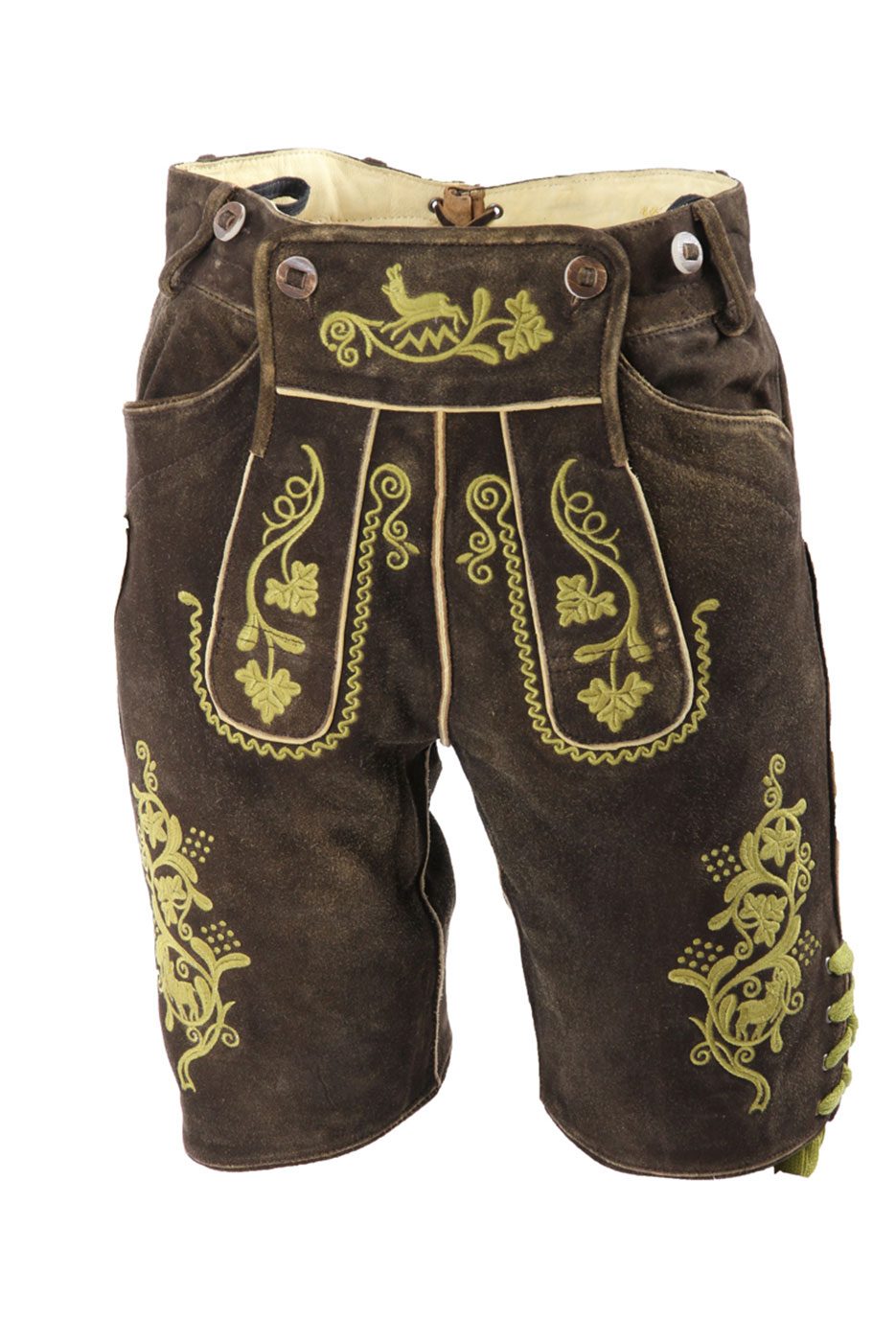 Kurze Lederhose Florian in braun/grün