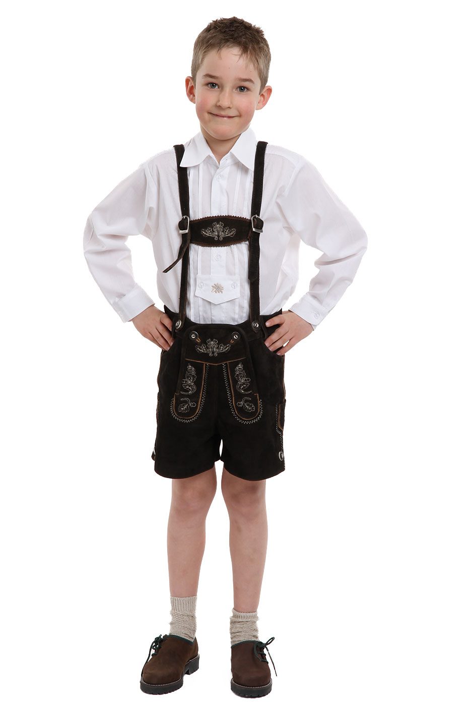 Kurze Kinderlederhose Klausi in dunkelbraun