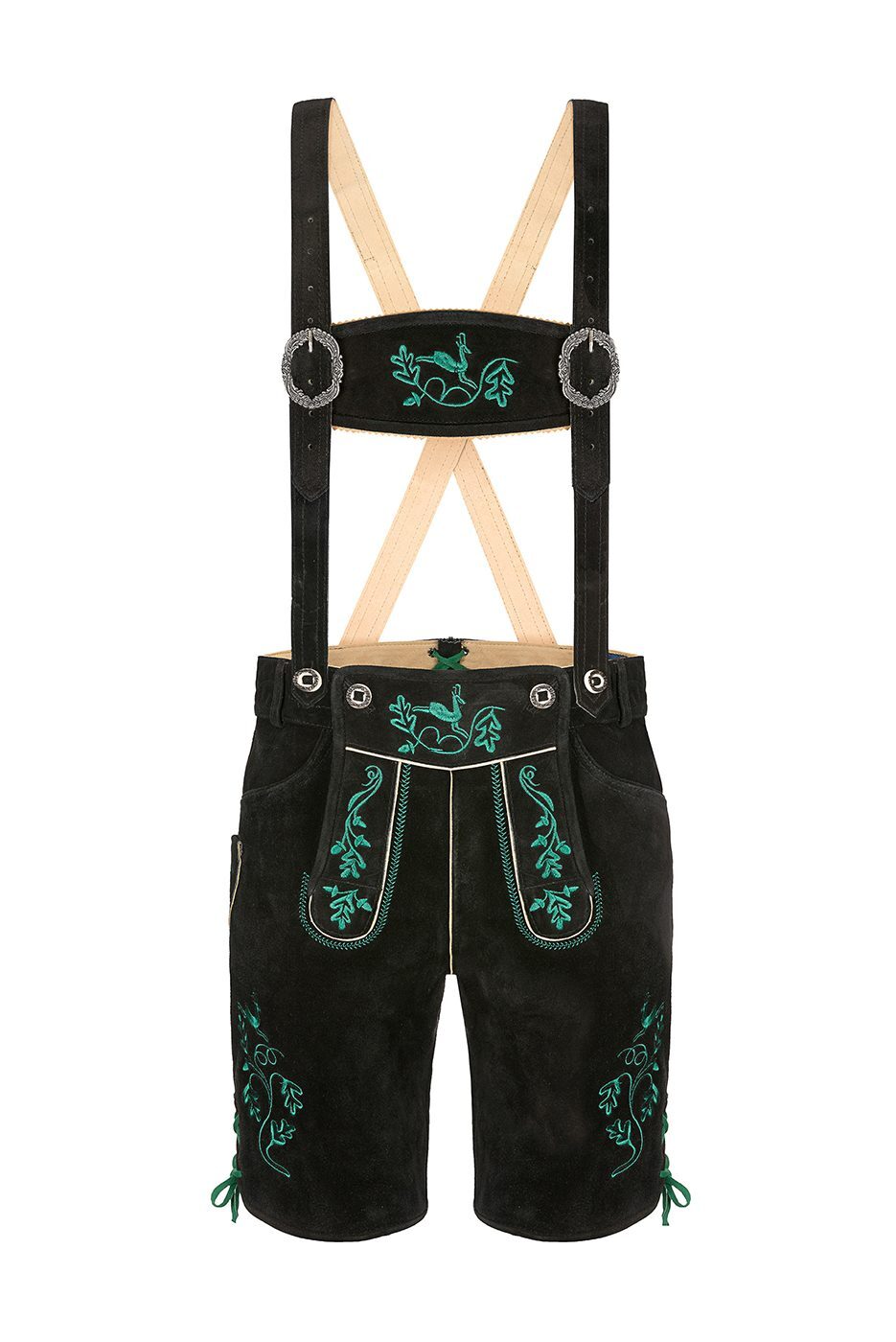 Kurze Kinderlederhose Almberg in schwarz/grün