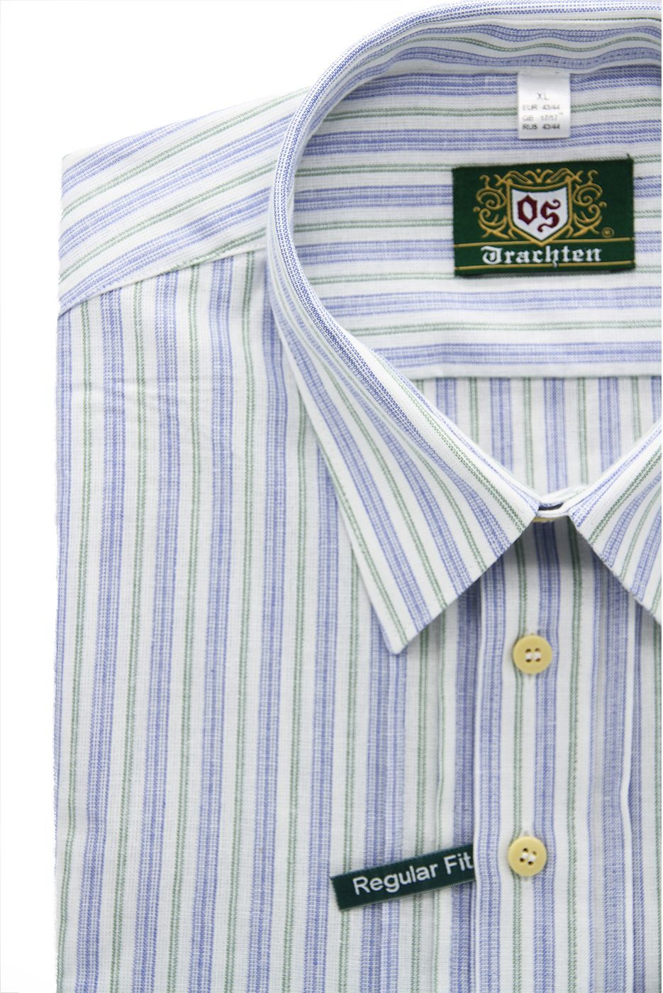 Alternative view of OS-Trachtenhemd mit Liegekragen & Pfoad in weiß - blau und grün gestreift