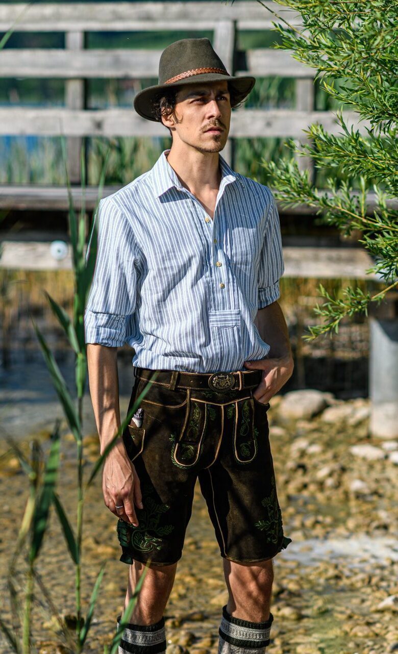 OS-Trachtenhemd mit Liegekragen & Pfoad in weiß - blau und grün gestreift